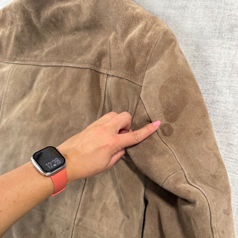 Robert Lewis Jacket Women 42 Brown Vintage 70s Suede Parka Hooded Shearling - Picture 10 of 14